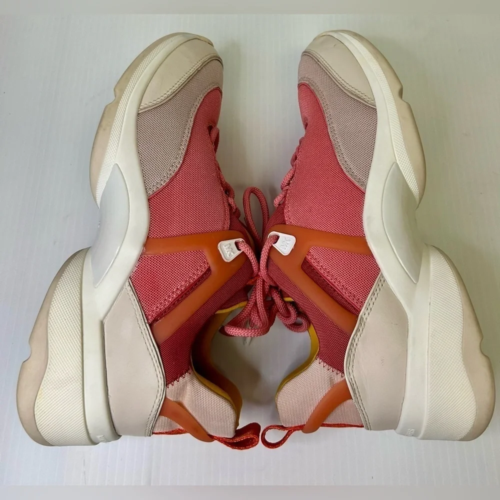 “Michael Kors” Women's Coral Pink Canvas & Leather Sneakers Size 10